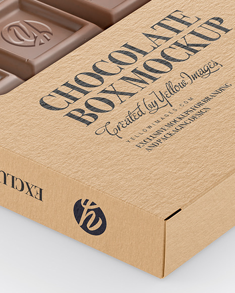 Kraft Chocolate Box W/ Window Mockup - Half Side View