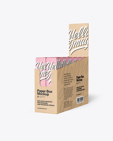 Kraft Paper Display Box with Boxes Mockup - High angle view