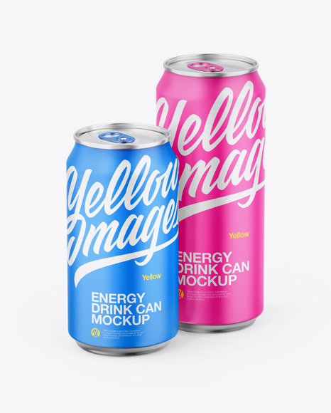 Two Metallic Cans W Matte Finish Mockup - Energy drink can mockup