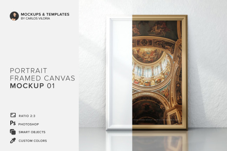 Portrait Framed Ratio 2×3 Canvas Mockup 01 - Framed art mockup