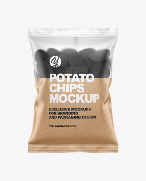 Matte Bag With Corrugated Black Potato Chips Mockup