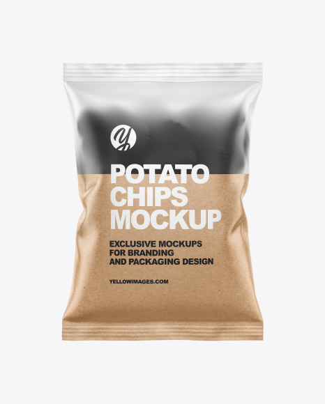 Frosted Bag With Corrugated Black Potato Chips Mockup