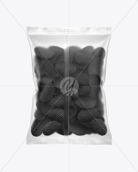 Matte Bag With Corrugated Black Potato Chips Mockup