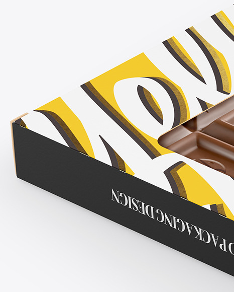 Glossy Chocolate Box W/ Window Mockup - Half Side View