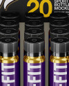 20 Metallic Sport Nutrition Bottles Display Box Mockup - Front View (High-Angle Shot)