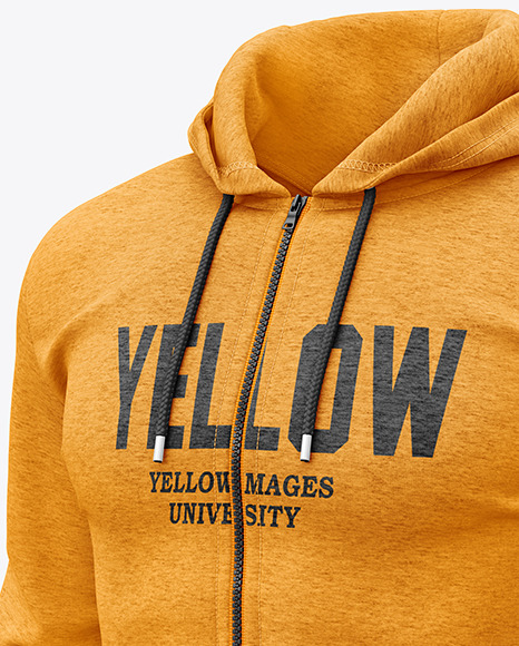 Melange Men&#039;s Full-Zip Hooded Sweatshirt Mockup