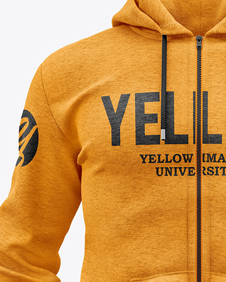 Melange Men's Full-Zip Hooded Sweatshirt Mockup