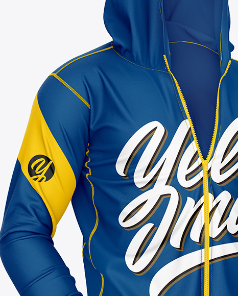 Full-Zip Hooded Sweatshirt Mockup – Front Half Side View