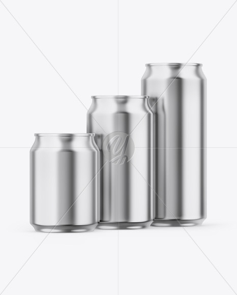 Three Glossy Metallic Cans Mockup