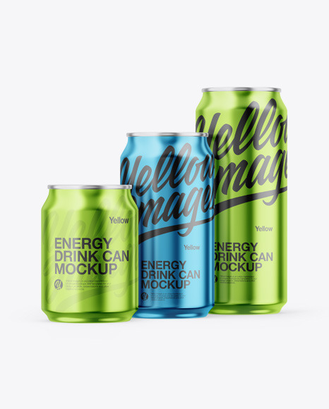 Three Glossy Metallic Cans Mockup