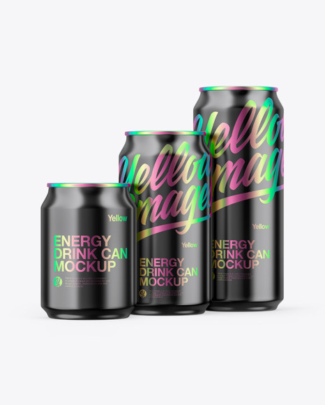 Three Glossy Metallic Cans Mockup