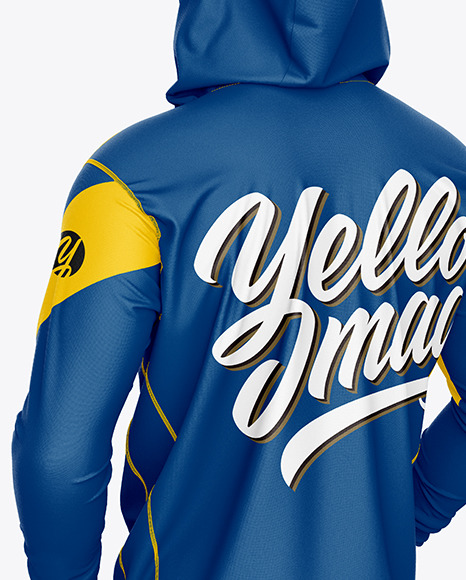 Full-Zip Hooded Sweatshirt Mockup - Back Half Side View