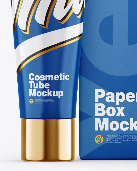 Glossy Cosmetic Tube w/ Box Mockup