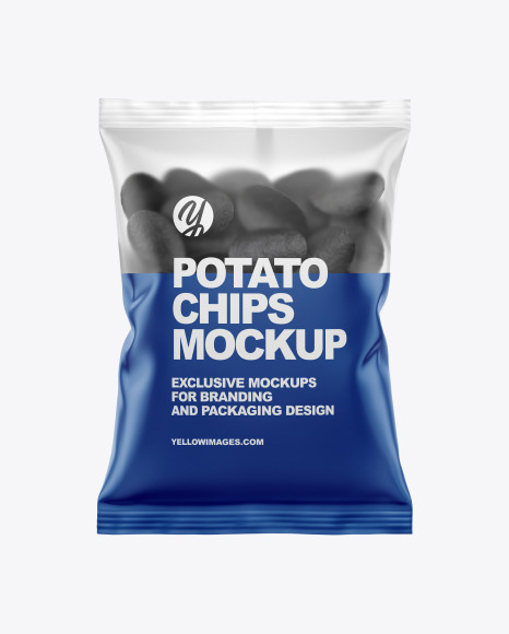 Matte Bag With Black Potato Chips Mockup