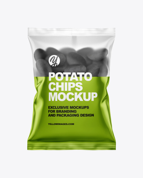 Matte Bag With Black Potato Chips Mockup