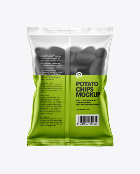 Matte Bag With Black Potato Chips Mockup