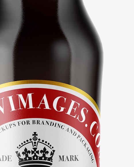 Amber Glass Bottle With Red Ale Mockup