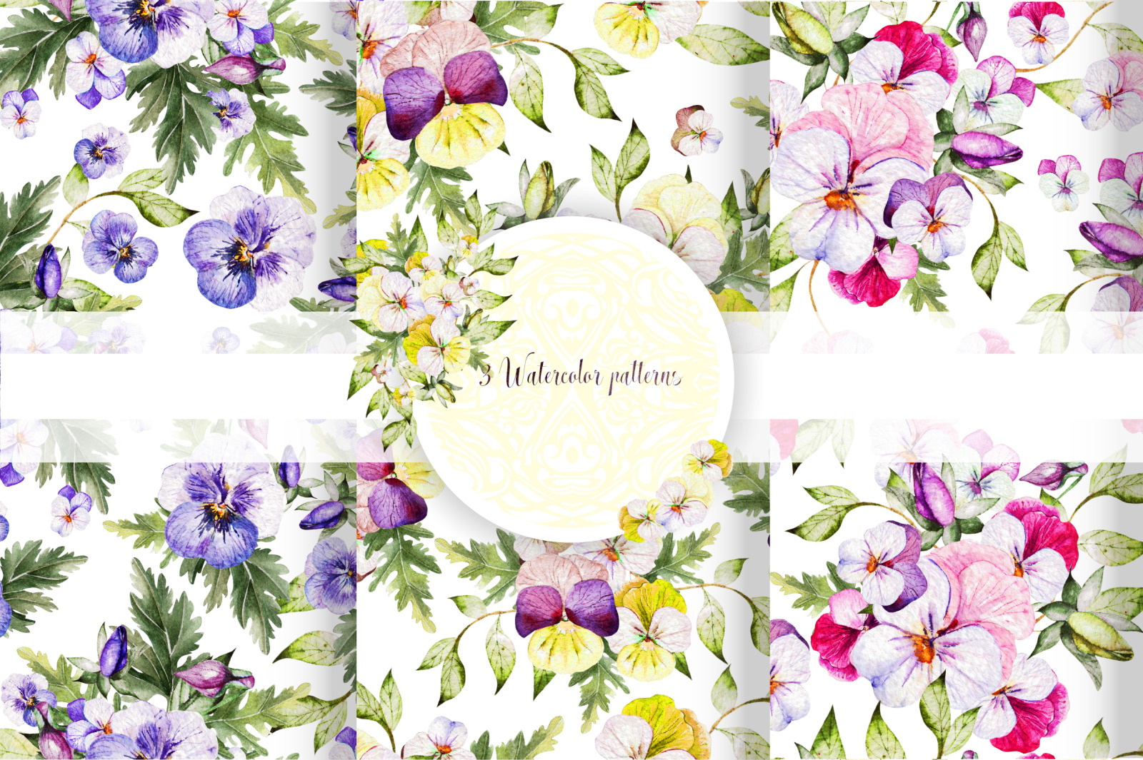 Watercolor Pansy Flowers