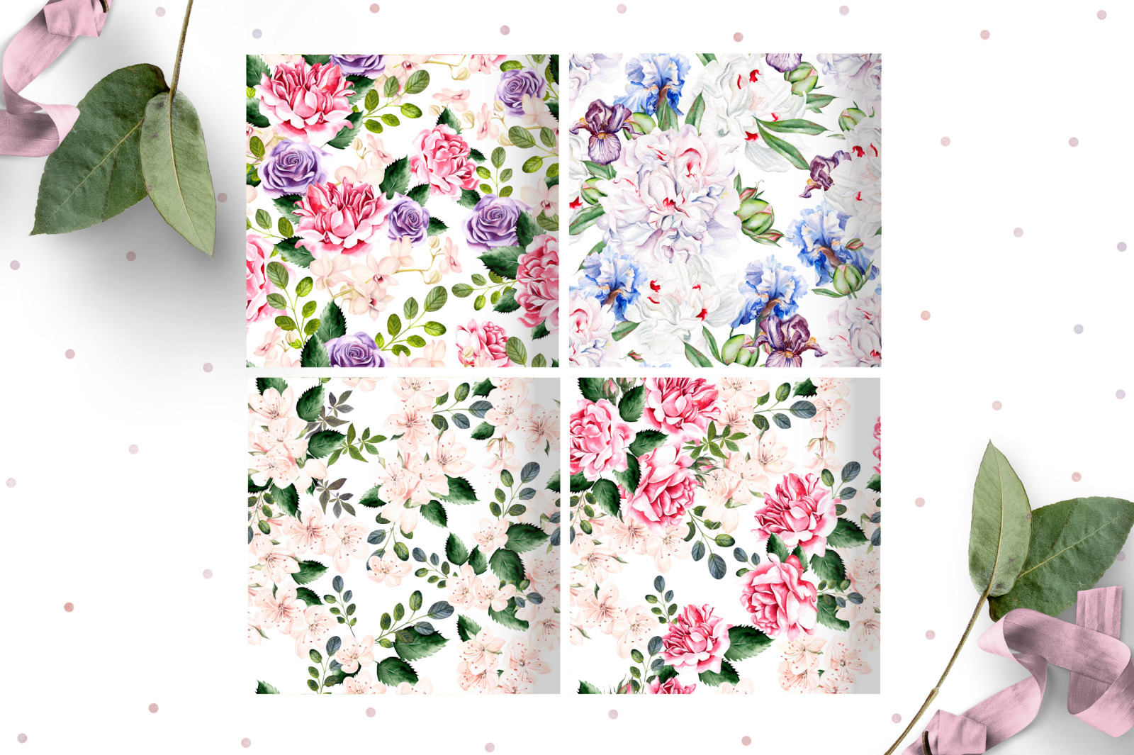 10 Hand Drawn Watercolor Patterns