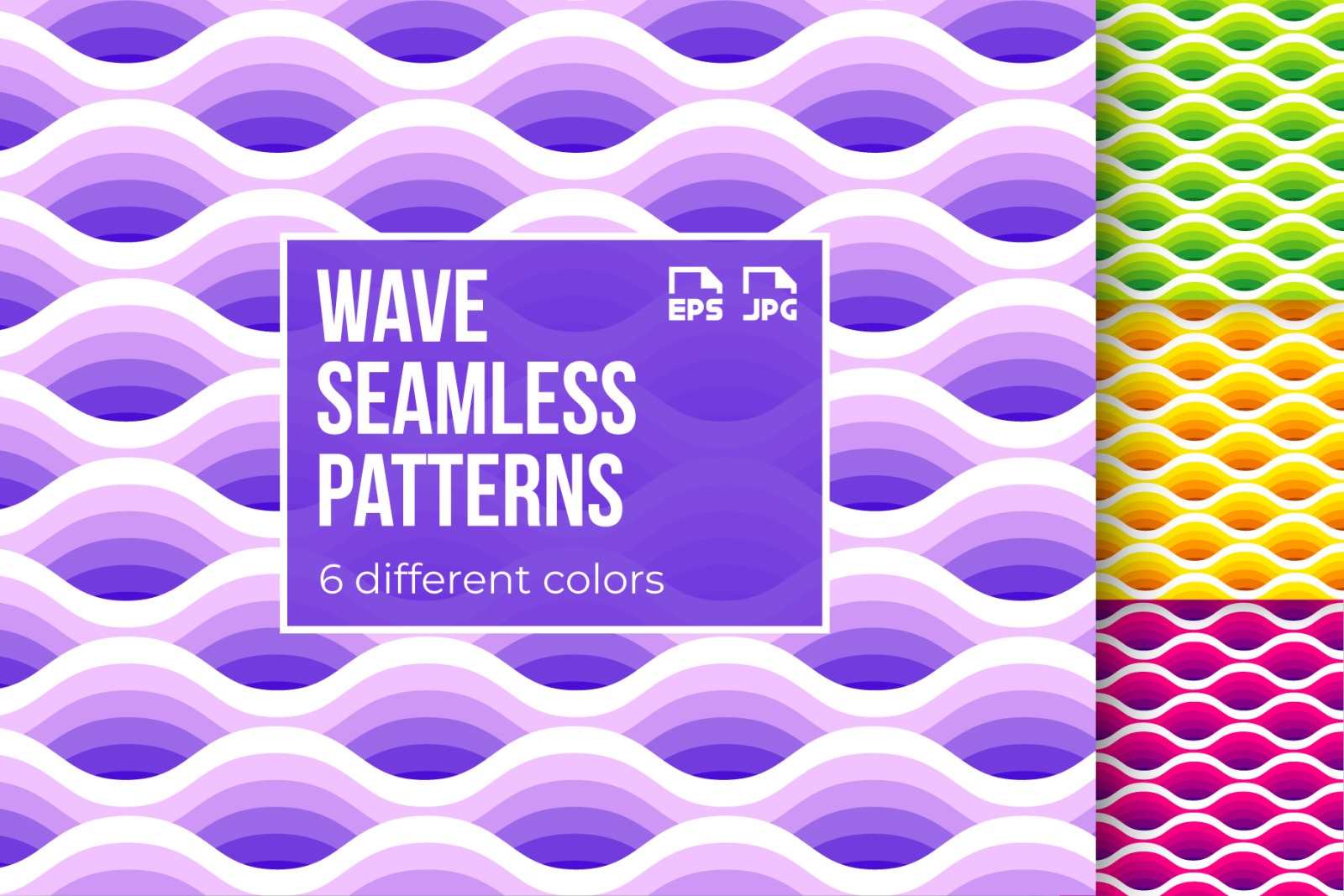 Wave seamless patterns collection. Set of 6 different colours. Wave seamless patterns collection. Set of 6 different colours.