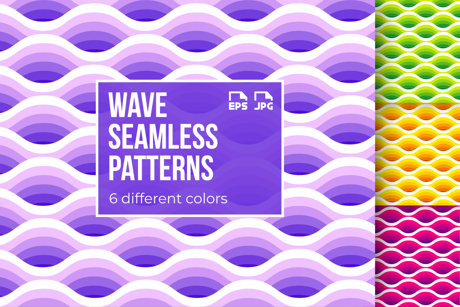 Wave seamless patterns collection. Set of 6 different colours.