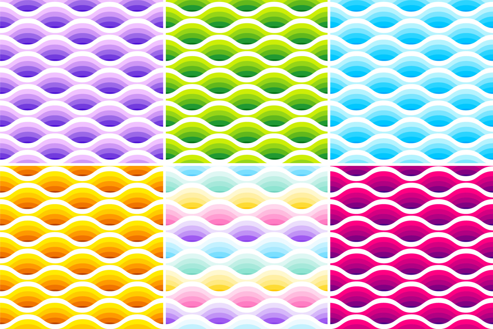 Wave seamless patterns collection. Set of 6 different colours.