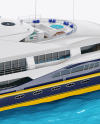 Yacht w/water Mockup - Back Half Side View (High-Angle Shot)