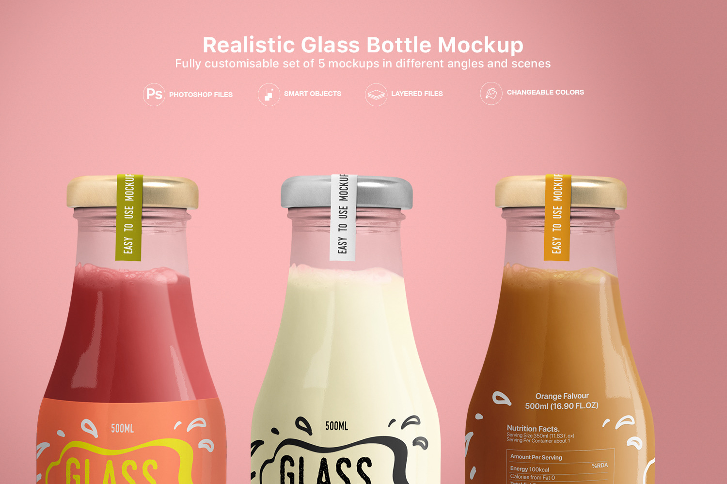 Realistic Glass Bottle Mockup