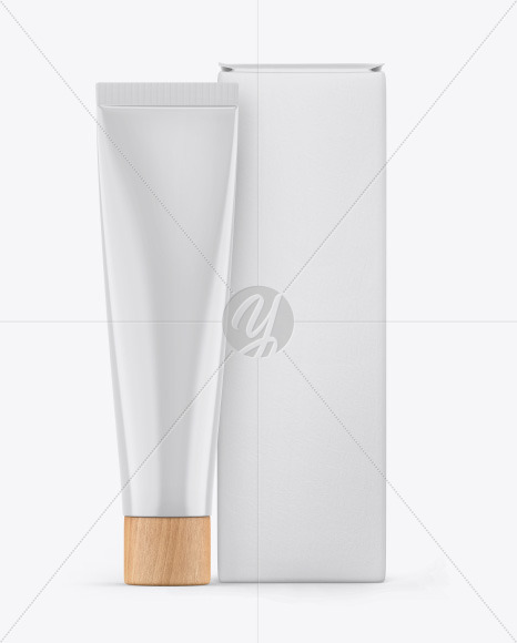 Glossy Cosmetic Tube w/ Box Mockup