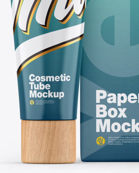 Glossy Cosmetic Tube w/ Box Mockup