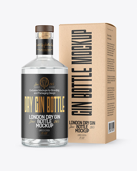 Clear Glass Gin Bottle with Box Mockup