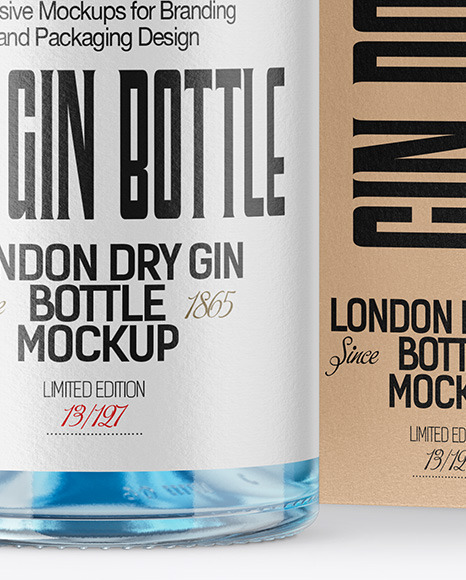 Clear Glass Gin Bottle with Box Mockup