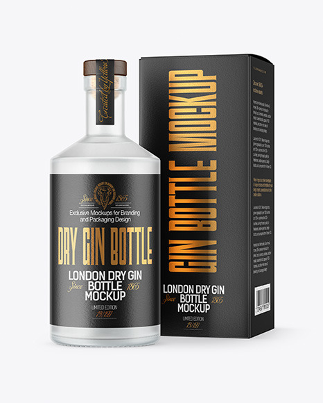 Frosted Glass Gin Bottle with Box Mockup - Frosted+Glass+Gin+Bottle+With+Box+Mockup