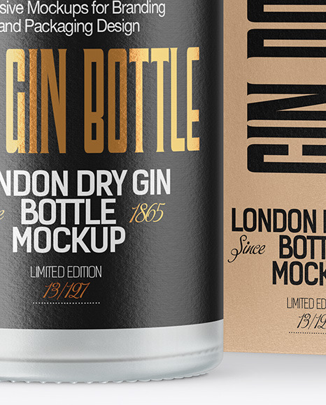 Frosted Glass Gin Bottle with Box Mockup