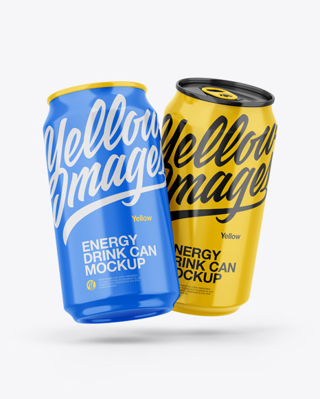 Two Glossy Cans Mockup - Energy drink can mockup