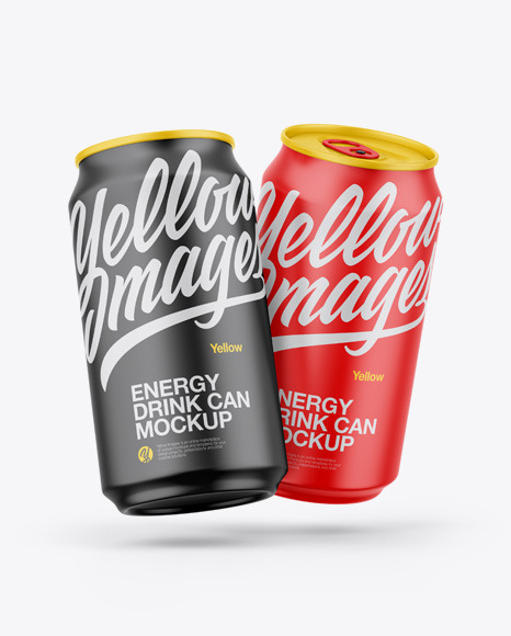 Two Matte Cans Mockup - Energy drink can mockup