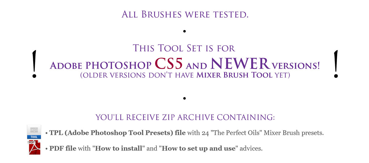 The Perfect Oils. Part 1. 24 Mixer Brush Presets for Photoshop versions CS5+ The Perfect Oils. Part 1. 24 Mixer Brush Presets for Photoshop versions CS5+