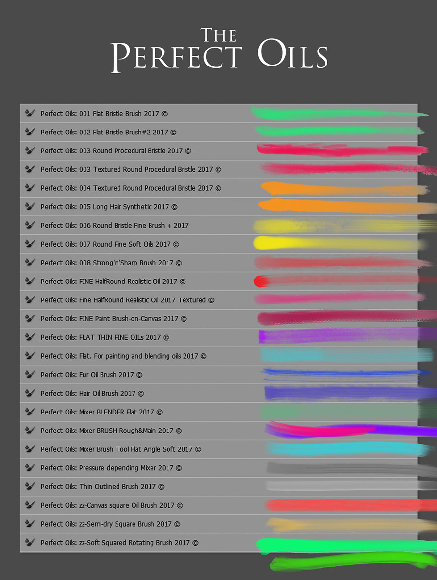 The Perfect Oils. Part 1. 24 Mixer Brush Presets for Photoshop versions CS5+ The Perfect Oils. Part 1. 24 Mixer Brush Presets for Photoshop versions CS5+