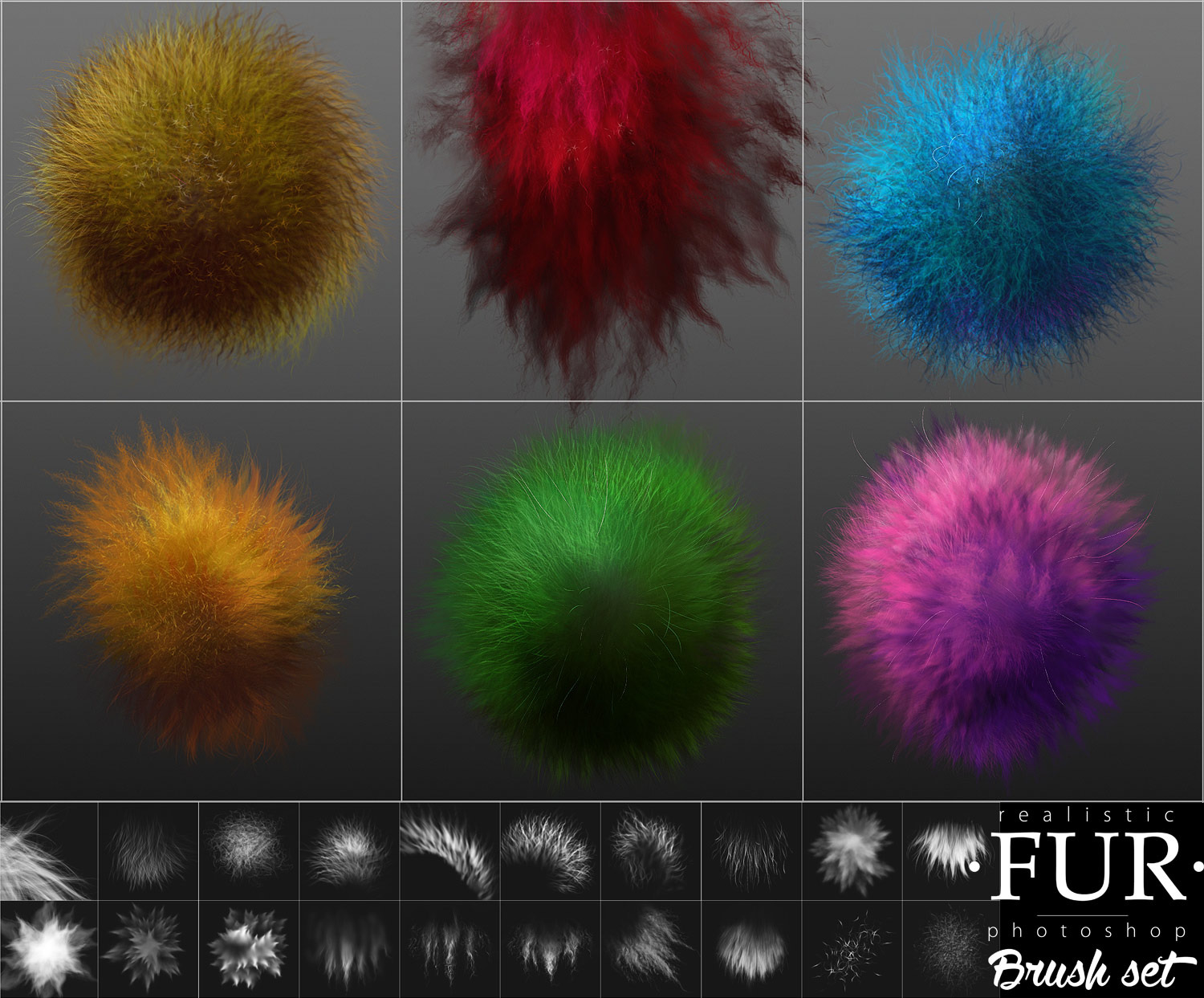 Realistic FUR. 28 Brushes with settings for Photoshop, PS Elements and Adobe Fresco. Updated