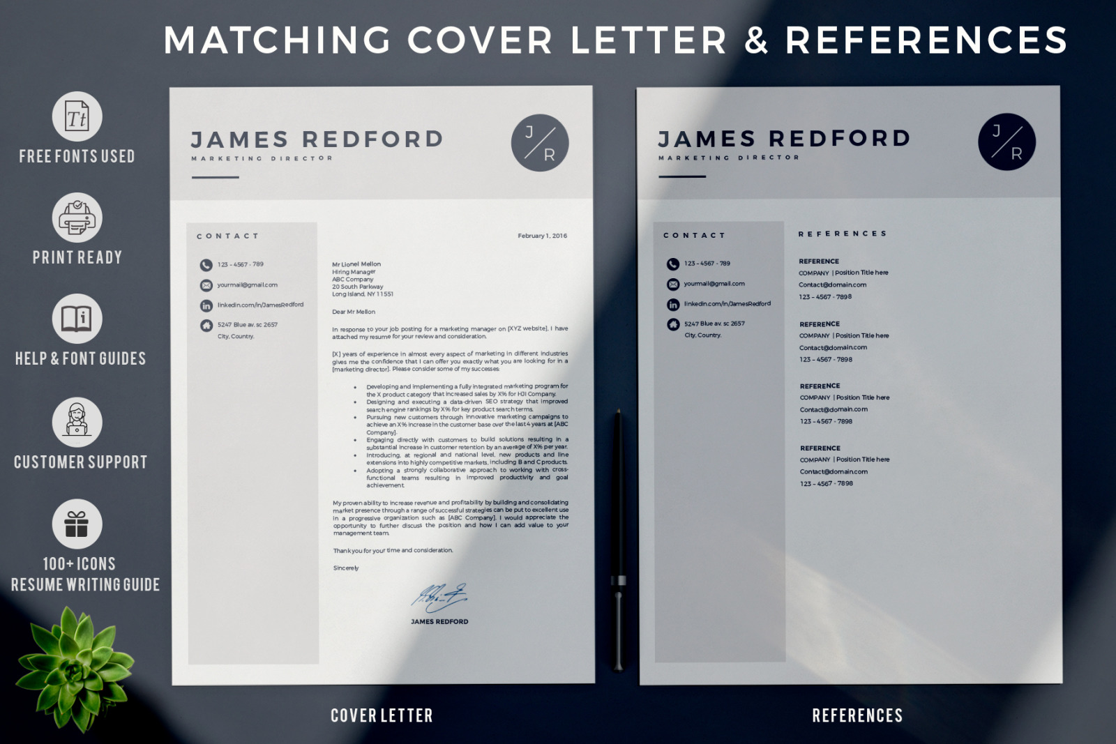 Marketing Resume, CV. Professional Resume Template for Ms Word and Pages + Cover Letter &amp; References