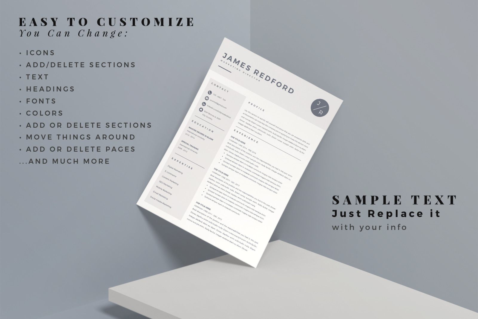 Marketing Resume, CV. Professional Resume Template for Ms Word and Pages + Cover Letter &amp; References