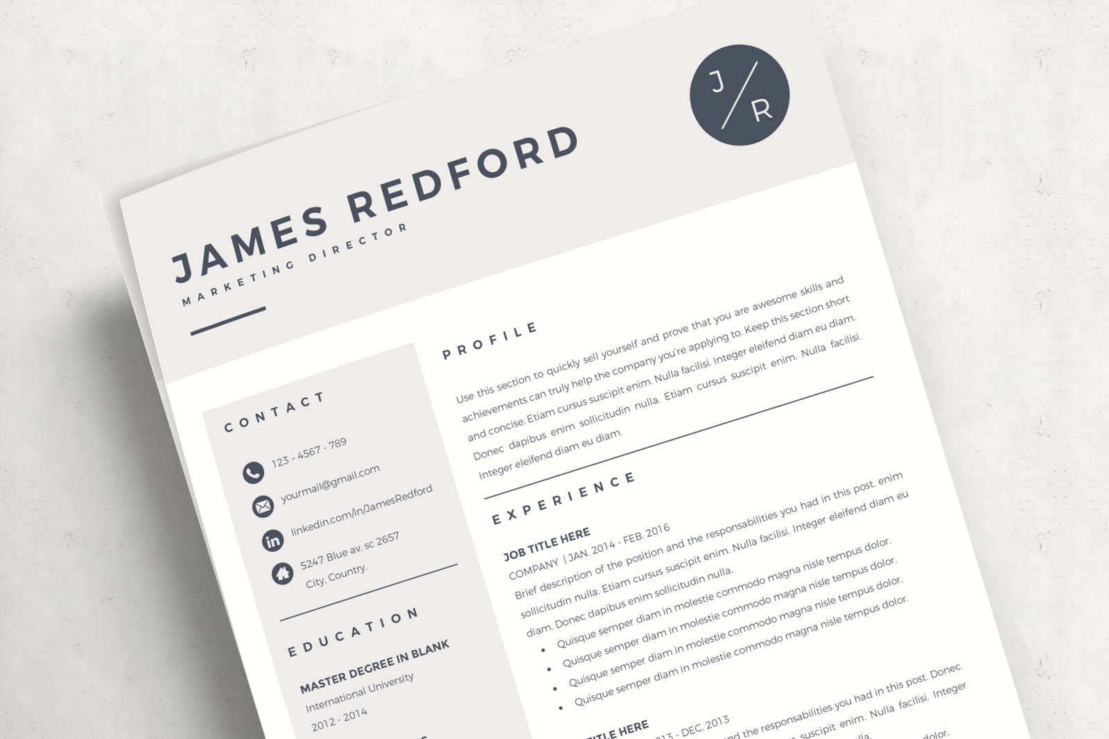 Marketing Resume, CV. Professional Resume Template for Ms Word and Pages + Cover Letter &amp; References