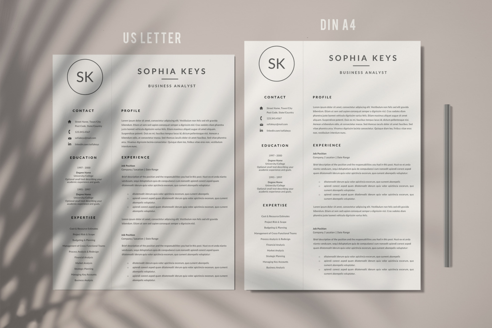 Minimalist Resume CV Layout with Logo for MS Word &amp; Mac Pages + Cover Letter + References + icon set