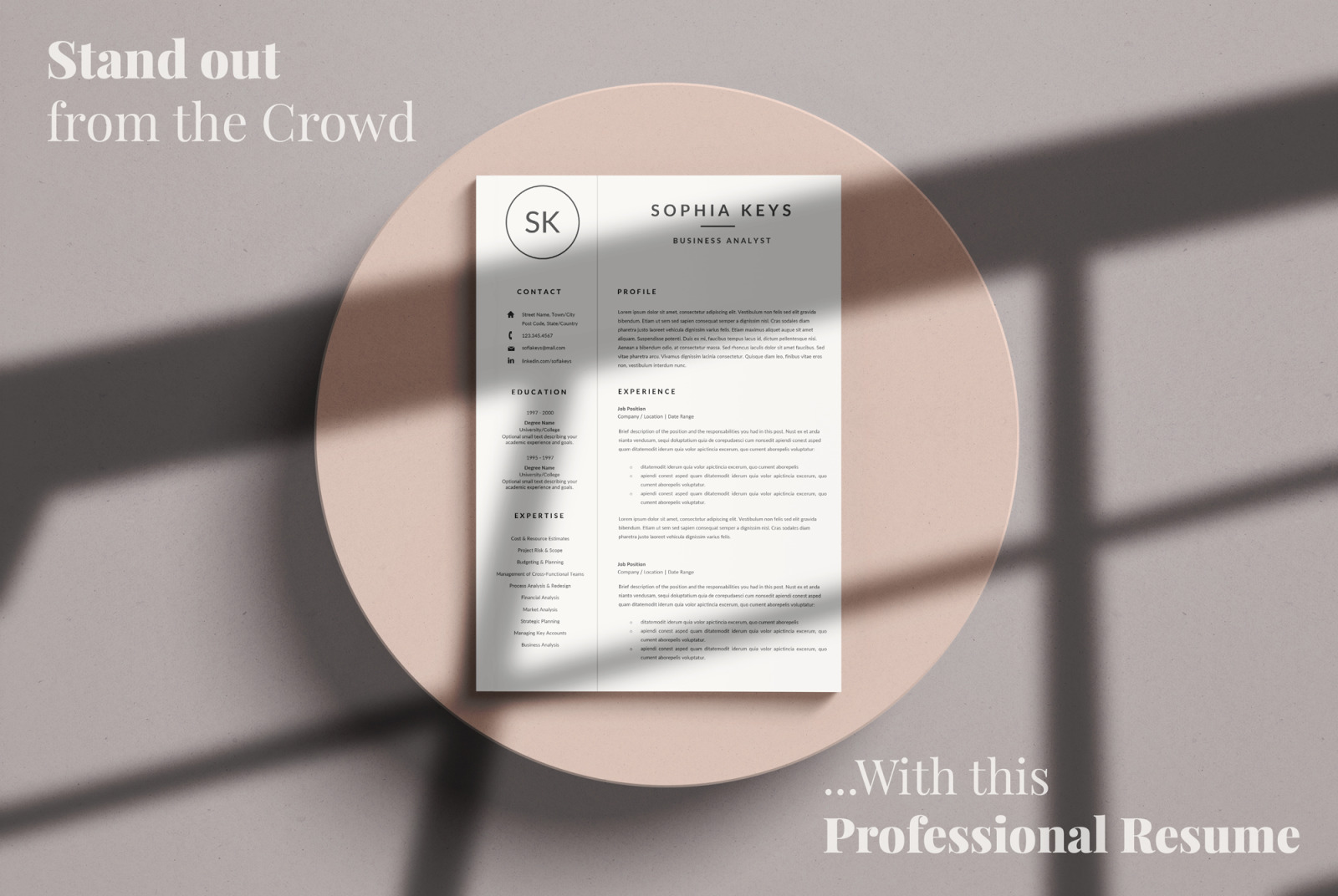 Minimalist Resume CV Layout with Logo for MS Word &amp; Mac Pages + Cover Letter + References + icon set