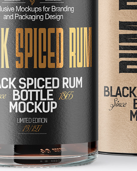 Black Rum Bottle with Tube Mockup