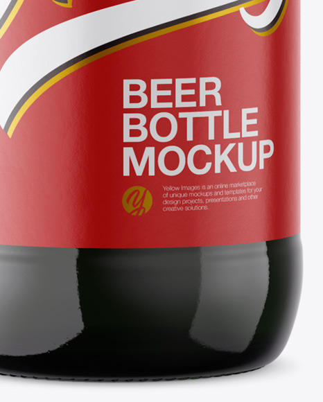 Green Glass Dark Beer Bottle Mockup