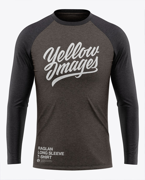 Men's Heather Raglan Long Sleeve T-Shirt Mockup - Front View