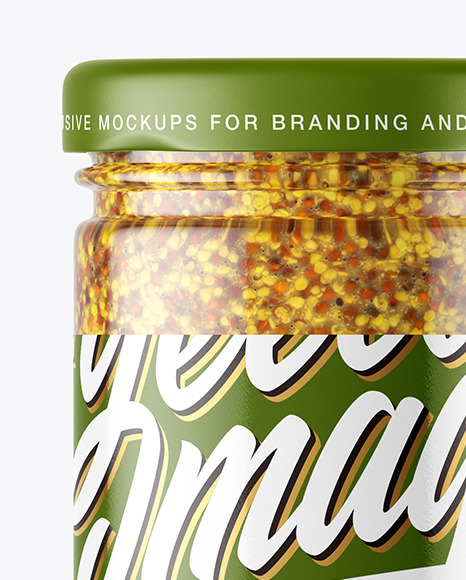 Clear Glass Jar with Wholegrain Mustard Mockup