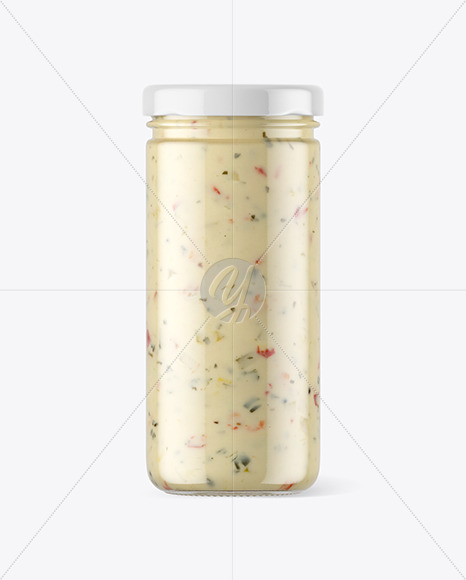 Clear Glass Jar with Garlic Sauce Mockup