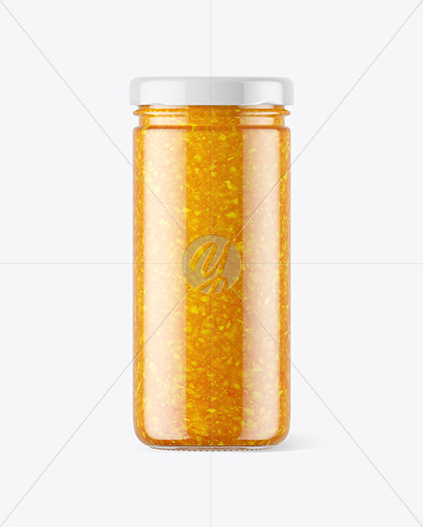 Clear Glass Jar with Orange Jam Mockup